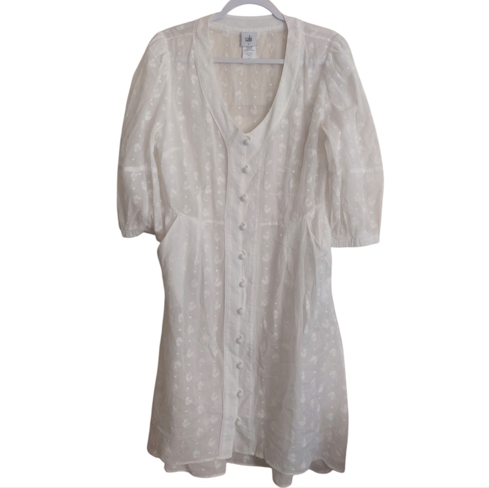 CAbi Short Sleeve The Dreamer Embroidered Button Front Dress- size 6